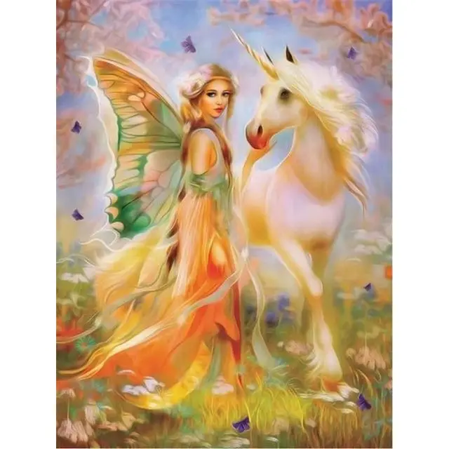 Painting By Numbers Fantasy Characters Fairy With Unicorn