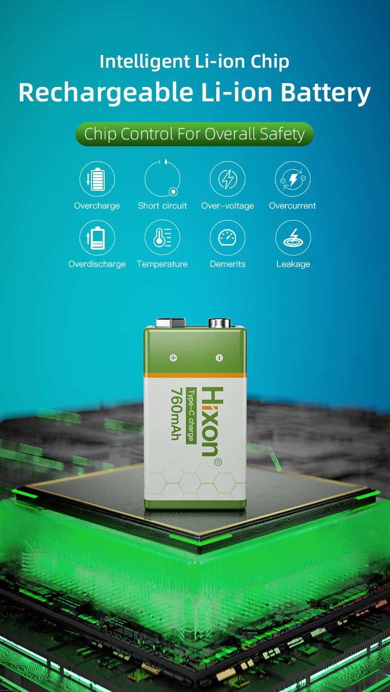 Hixon 2025 9V 760mAh USB Rechargeable Battery