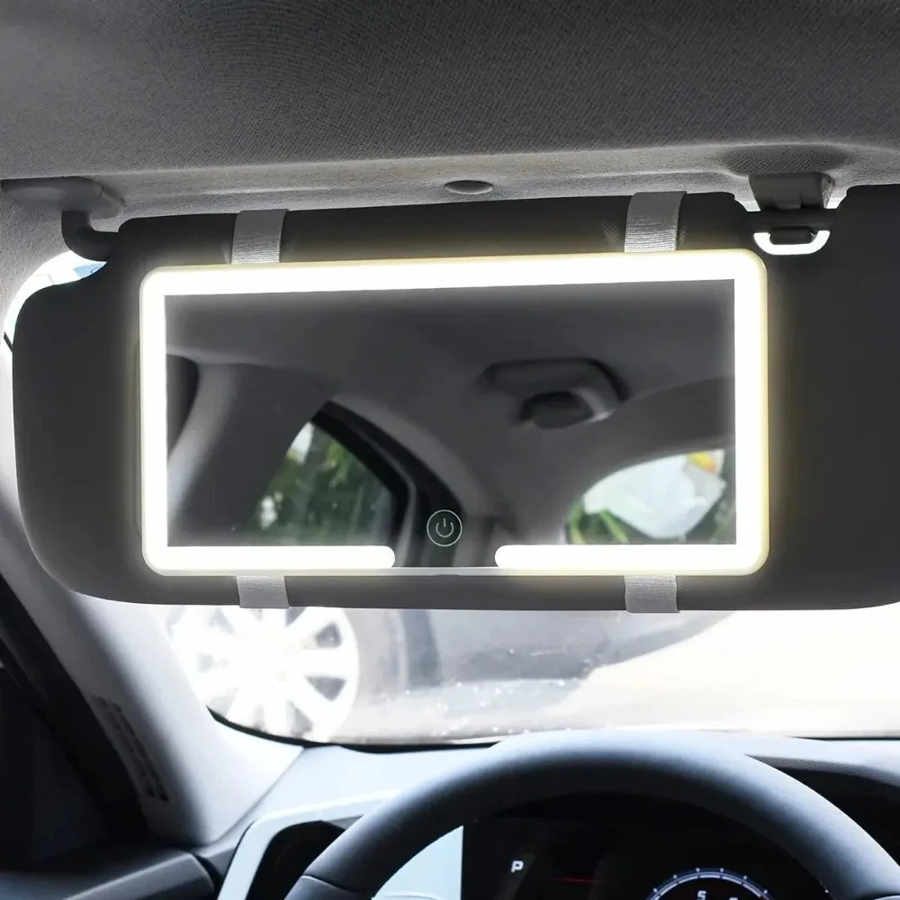 LED Car Sun Visor Vanity Mirror Car Interior Universal Thin Mirrors HD Makeup Mirror Rechargeable Touch Screen Fill Light Mirror