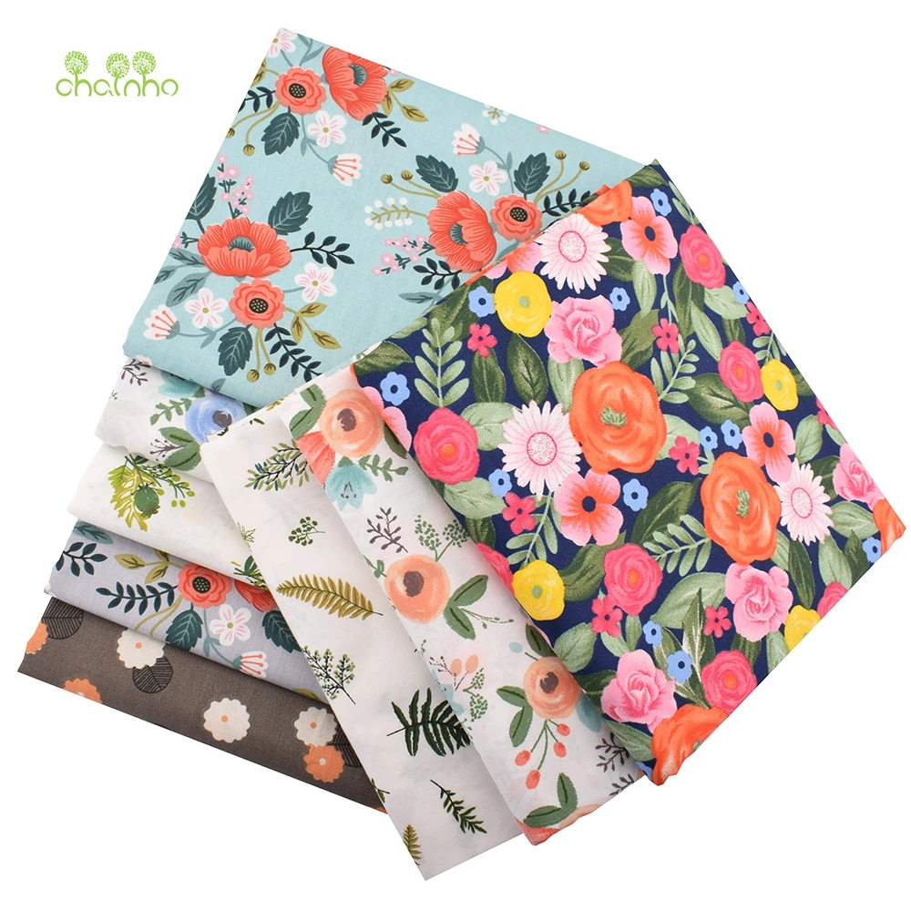 Chainho,Printed Twill Weave Cotton Fabric,DIY Quilting Sewing Material,Patchwork Cloth,8 Designs Flower Series,2 Sizes,15C117