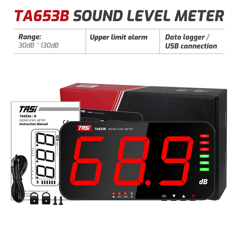 Wall-Mount Digital Decibel Meter With Voice Alarm - 35dB To 135dB Sound Level Monitor For Schools, Libraries