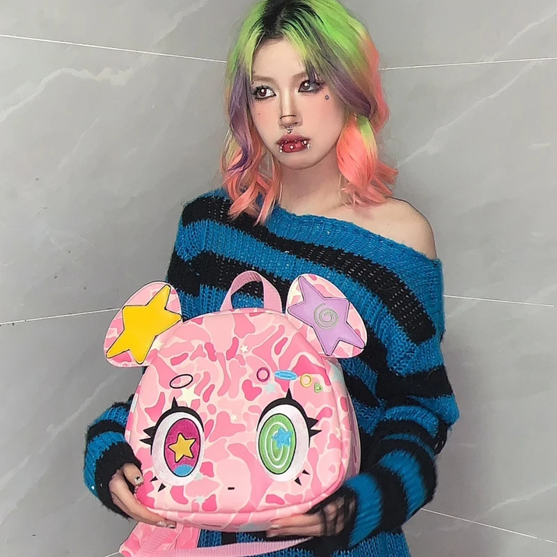 Backpack Itabag Y2K Pink Bear Leather Schoolbag Girls Cartoonbox PAOCAI  Shoulder Bag For 18-25 Year Girls Anime Fan 2023 Trend