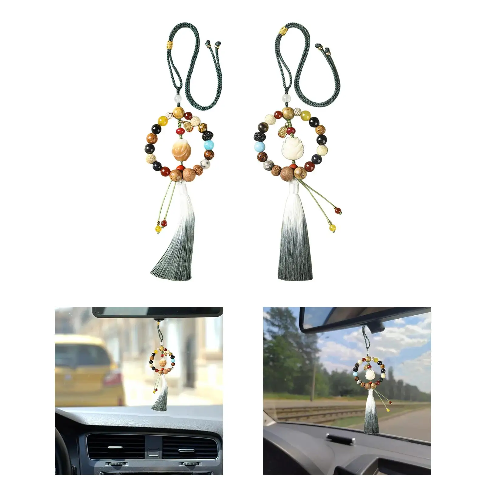 Rearview Mirror Charm Chinese Car Rearview Mirror Hanging Accessories with Tassel Car Mirror Hanging Charm for Women Men