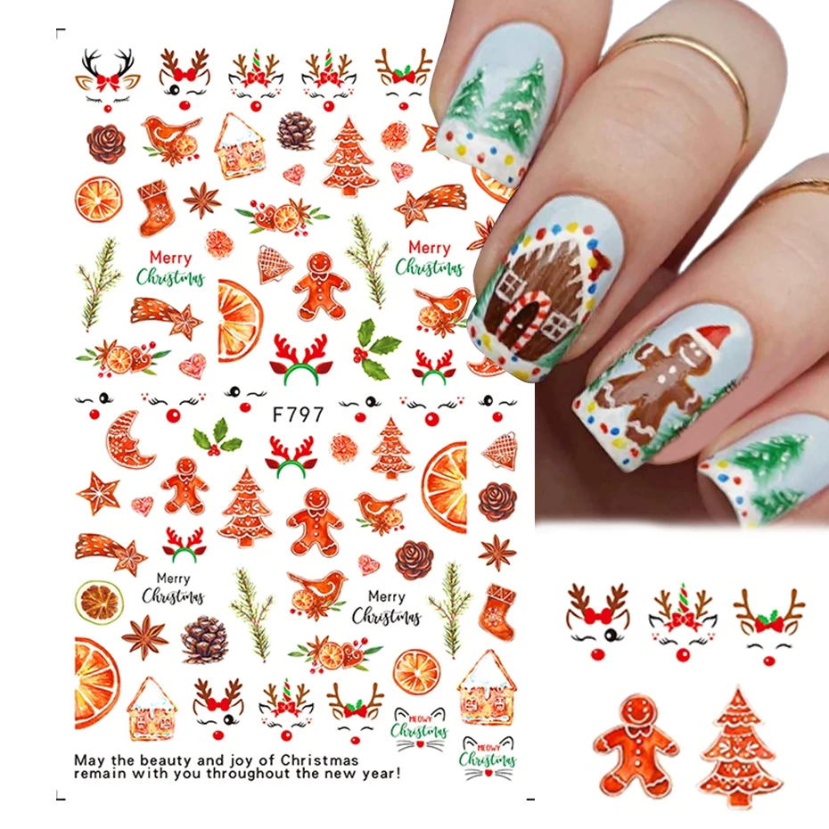 Merry Christmas 3D Nails Sticker Winter Snowflake Elk Xmas Trees Cartoon Adhesive Sliders Nail Art Accessories Decals BEF797-801 nail stickers nail art decoration nail decals