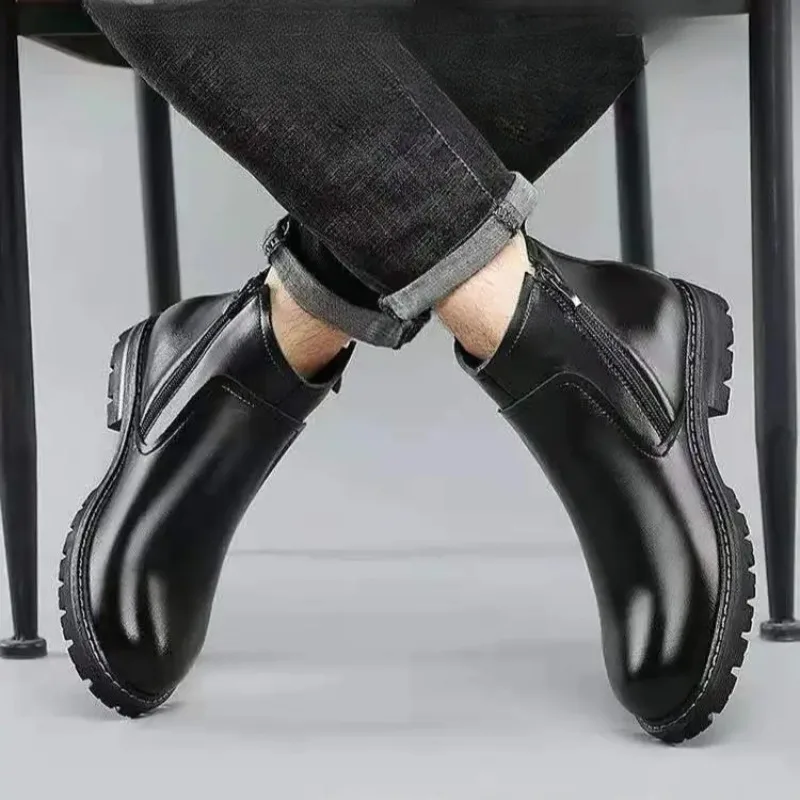 Mens Boots High Quality High Top Leather Boot Classic Business Casual Dress Boot Side Zipper Men Ankle Boots British Short Boots - 4