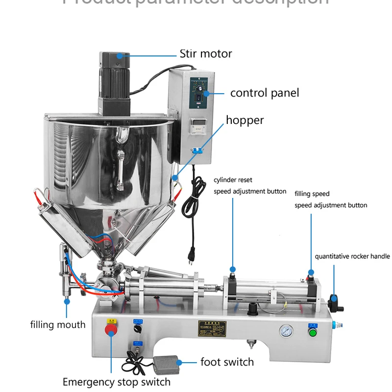 

Single Head Paste Filling Machine Yogurt Jam Gel Pneumatic Filling Machine Heating And Stirring Piston Type Liquid Filler