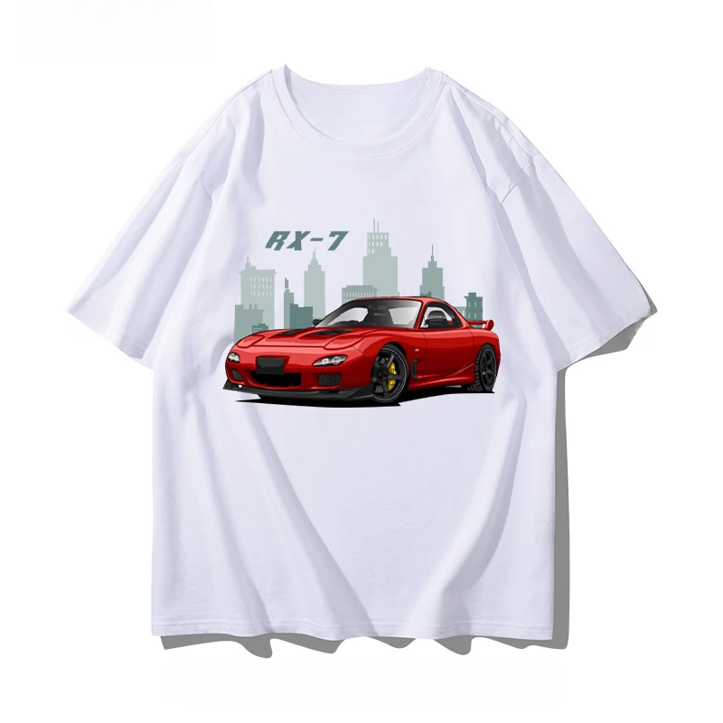 RX7 Mazda rotor engine JDM modified culture joint loose round neck cotton T-shirt short sleeve men's shirt