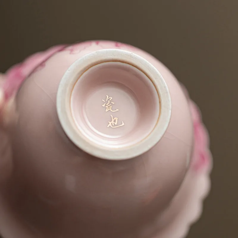 100ML Pink Ru Kiln Gaiwan Elegant Peony Anti-scald Tea Tureen Tea Brewing Cover Bowl Chinese Tea Set Collection Supplies Craft