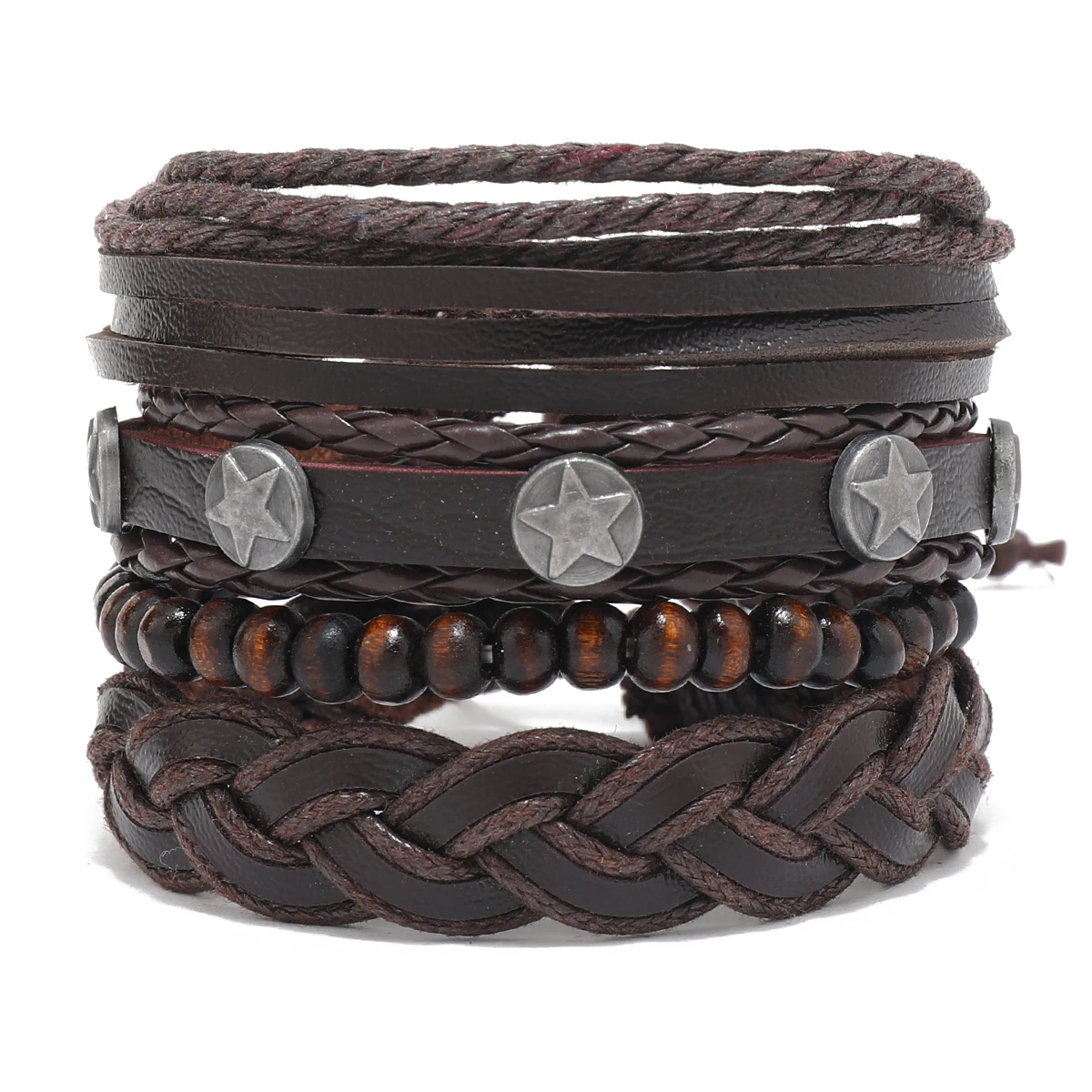 Braccaletto Con Perle D Legno E Corda D Luno E Cuoo | Mens Bracelet - Foto 9