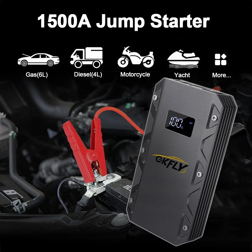 GKFLY 1500A/2000A/3000A Car Jump Starter 12V Starting Device Power Bank Car Battery Booster Charger For Petrol Diesel Star