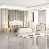 Lit King Size 2024 avec Cadre en Bois Blanc et Tête de Lit en Cuir – Ensemble de Mobilier de Chambre Parentale Moderne et Luxueux pour Villa et Maison 2