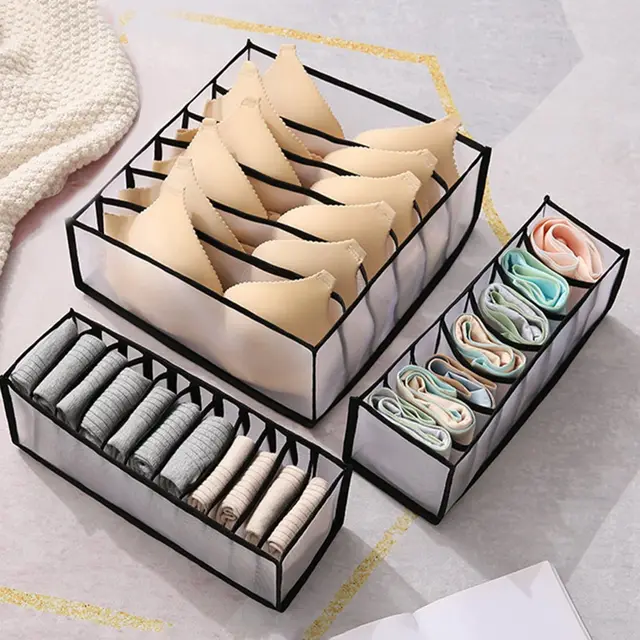Organisateur de placard pour chaussettes, boîte de rangement séparée pour sous-vêtements, 7/9/11 grilles, organisateur de soutien-gorge en jean, organisateur de tiroir pliable, 1 pièce 3