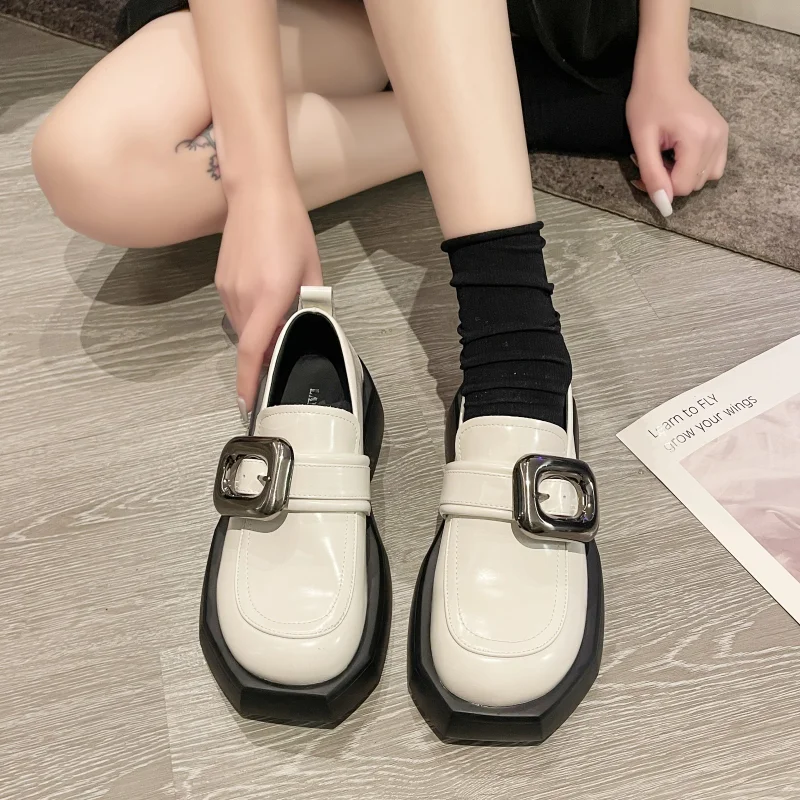 Retro Round-toe Black Shoes for Women 2024 New Autumn and Winter British Style Thick Heel Versatile French Thick-soled vulcanize