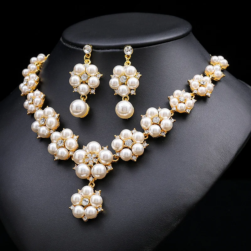 Vintage senior design sense alloy Crystal Inlaid Pearl necklace Earrings  jewelry set exquisite fashion bridal dress accessories - AliExpress