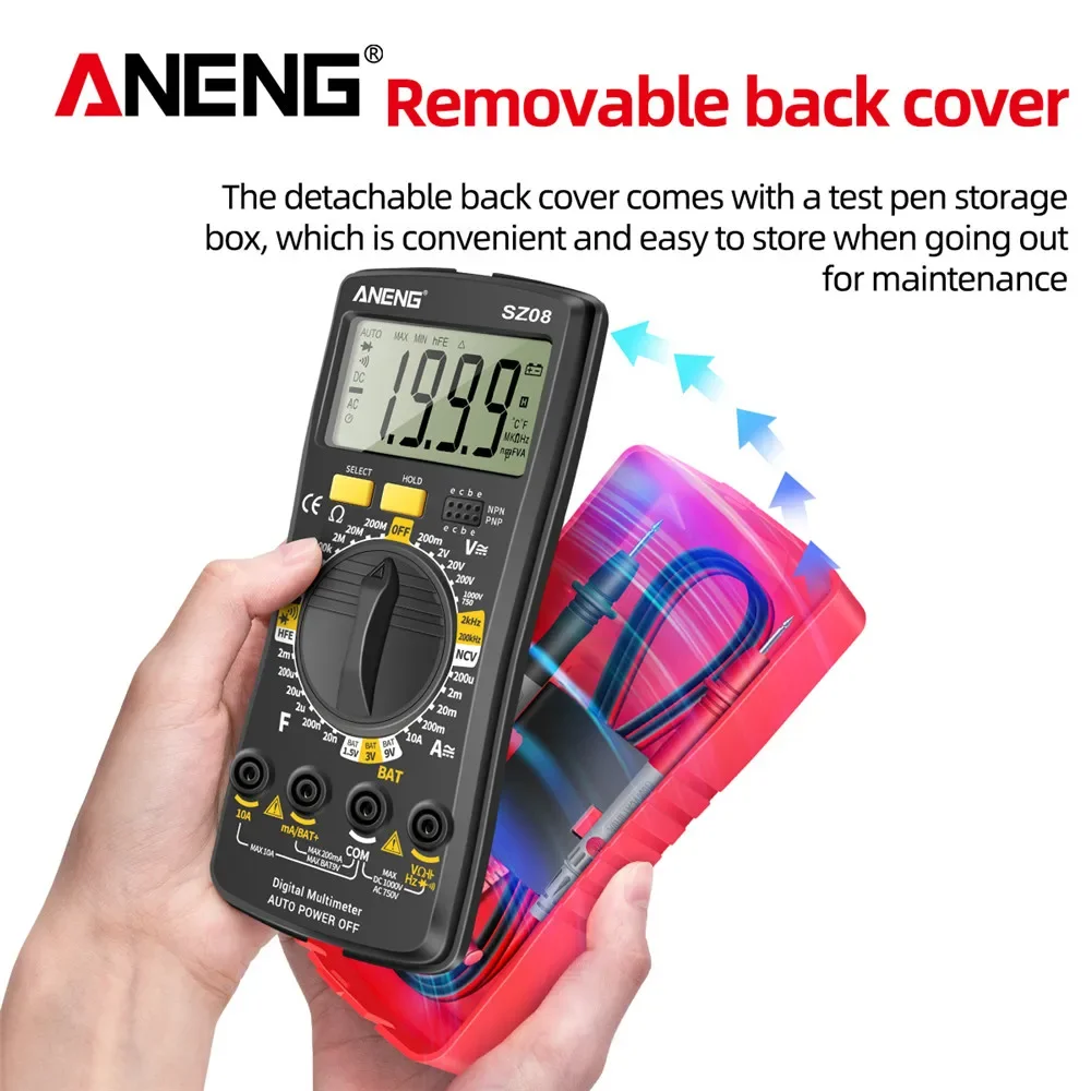 ANENG SZ08 Professional Digital Multimeter Ultra-thin Storage Meter Auto Voltmeter AC DC 220V Resistance Handhold Testers digital multimeter transistor tester multimeter tester voltage meter tester
