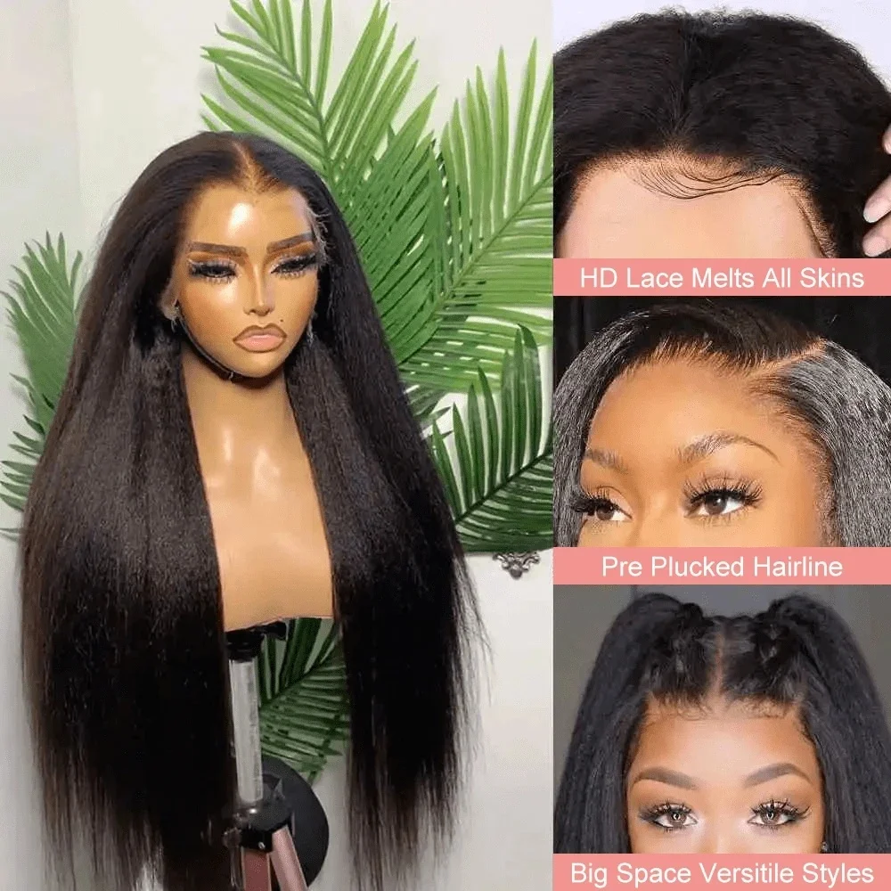 4C Curly Edges Kinky Straight Human Hair Wig 13X4 HD Transarent Lace Frontal Human Hair Wig Wear And Go Glueless Human Hair Wigs 3