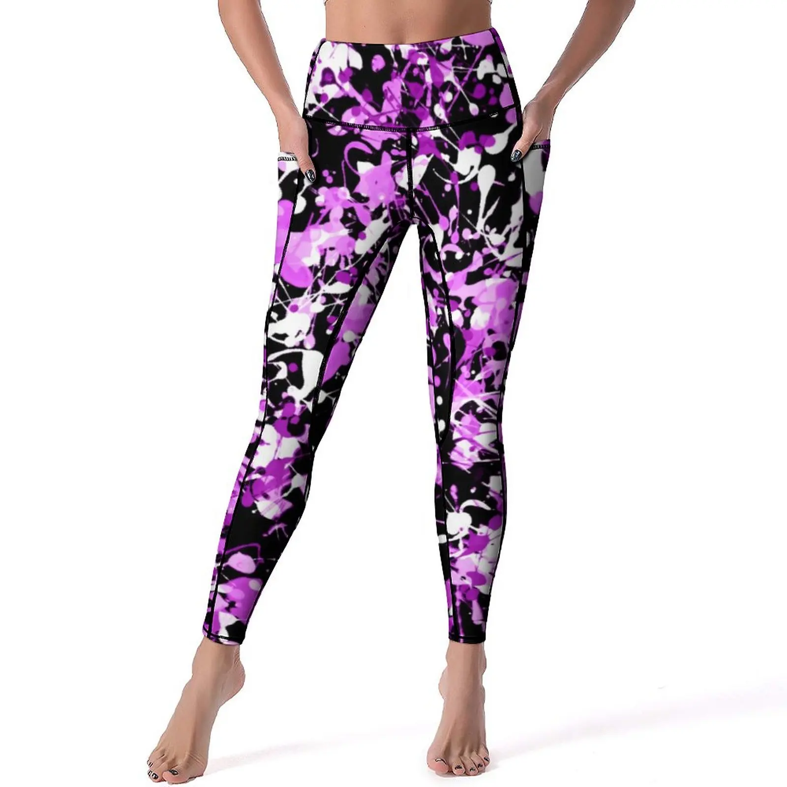 

Splatter Paint Print Leggings Sexy Abstract Design Workout Yoga Pants High Waist Elastic Sports Tights Vintage Design Leggins