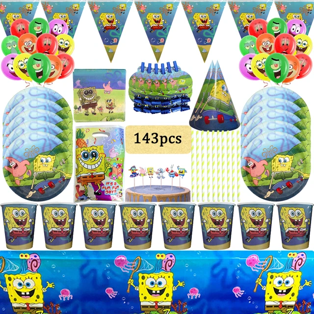 Cartoon Sponge-Bob Kids Faovrs Birthday Party Supplies Tableware Set Party  Decoration Cup Plate Balloon Baby Shower Backdrop