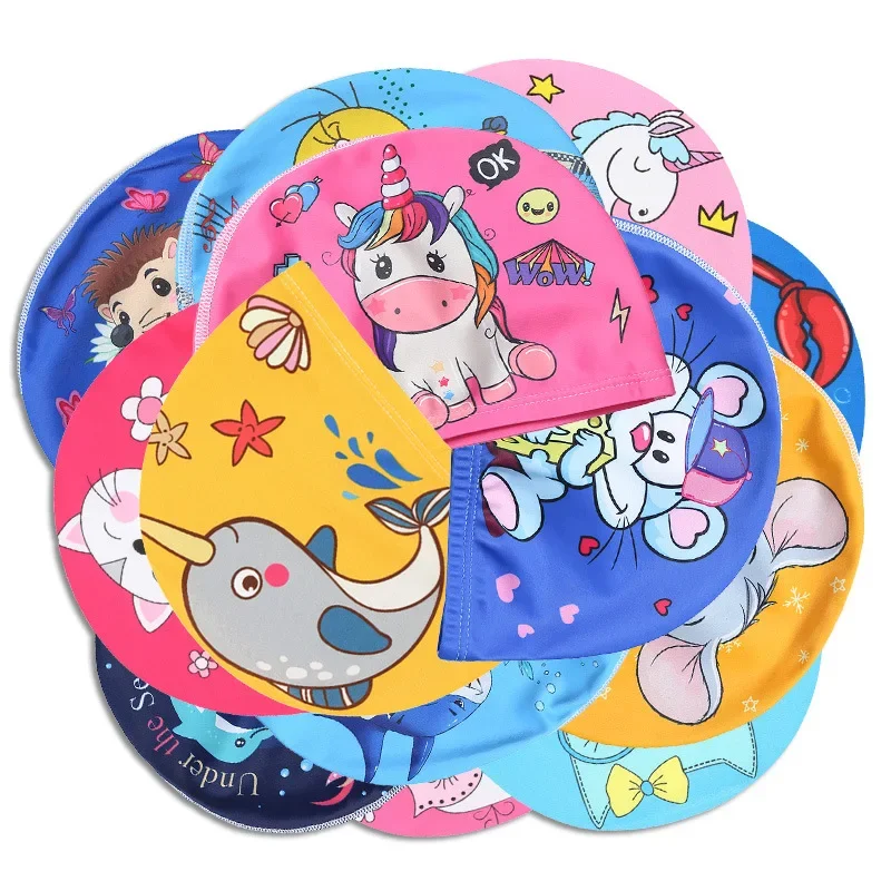 Cartoon Kawaii Swimming Cap for Children Kids Cute Dolphin Elephant Cat Pattern Swim Hat Cap Ear Protection Swim Cap 2