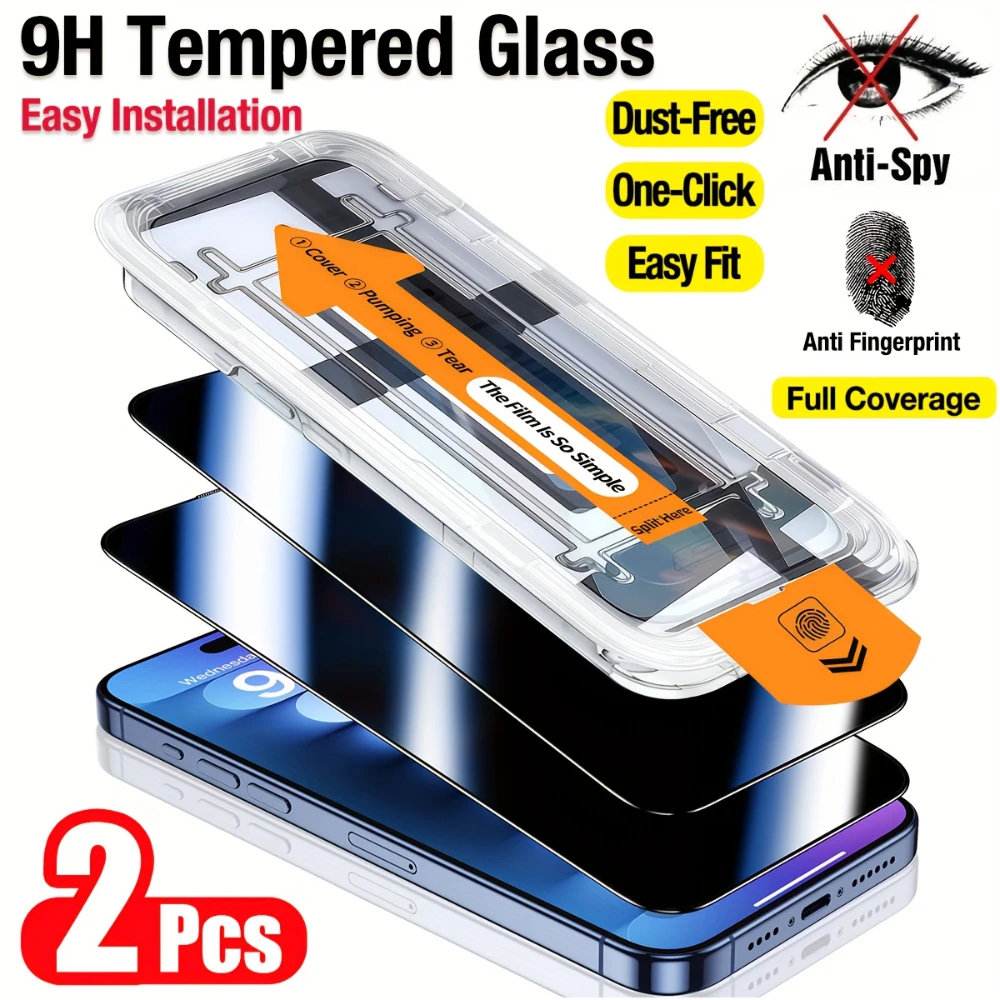 NNBILI 2 шт. захисних скляних екранів із загартованого скла для захисту конфіденційності з набором для встановлення, призначені для iPhone 17 16 15 14 13 12 11 Pro Max 17e