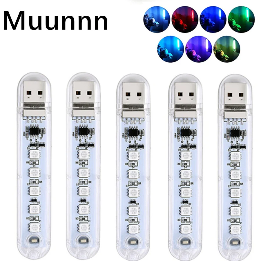 

NEW MIni USB RGB Car Ambient Light DC5V Ultra Bright night light Ambient Light 5 leds Lights For Power Bank PC Laptop Notebook