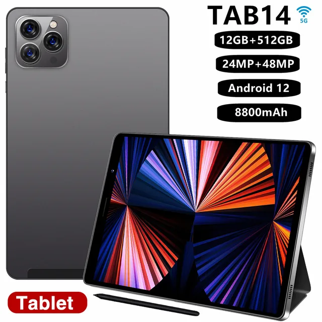 Gobal Version New Tab14 Tablet Pc 8 Inch Android 12 Bluetooth 12GB 512GB Deca Core Google Play WPS 5G/4G WIFI Hot Sales Laptop 1