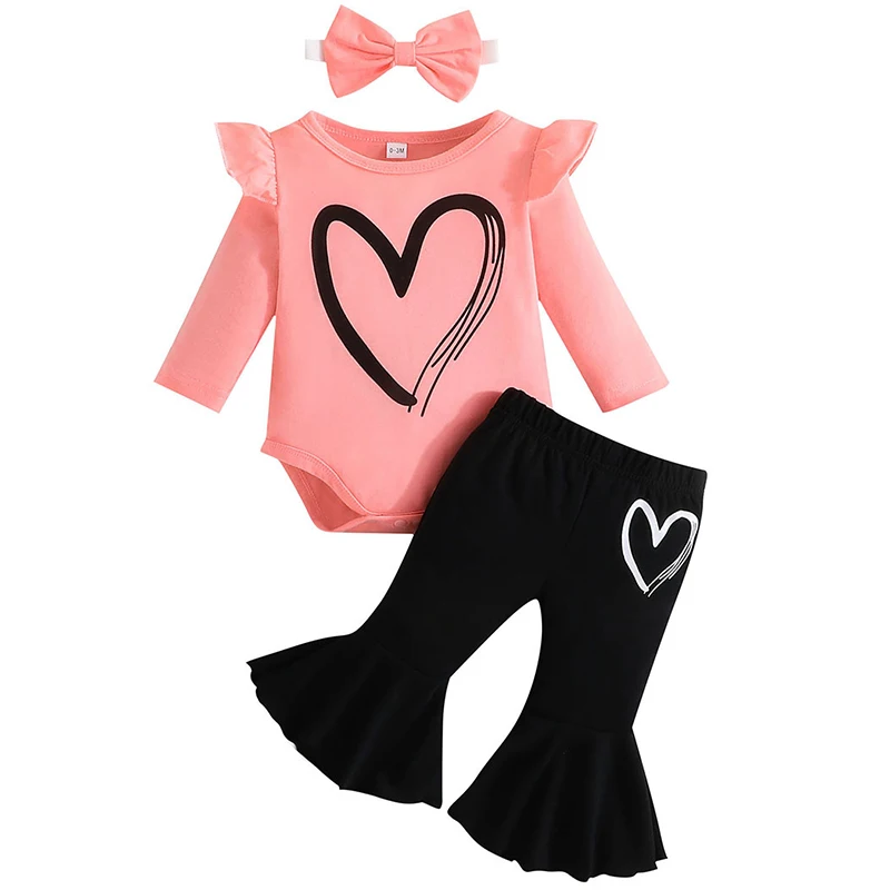 

3 предмета, весенняя одежда для маленьких девочек 2024, корейское милое хлопковое боди с длинным рукавом и принтом + расклешенные брюки, эксклюзивная одежда для малышей BC1790