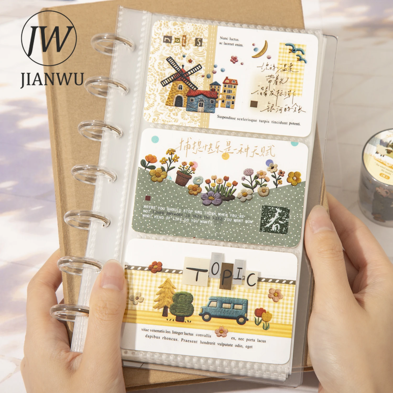 JIANWU 바람의 여행 시리즈 빈티지 나무 구름 꽃 풍경 소재 콜라주 PET 테이프 크리에이티브 저널 문구류