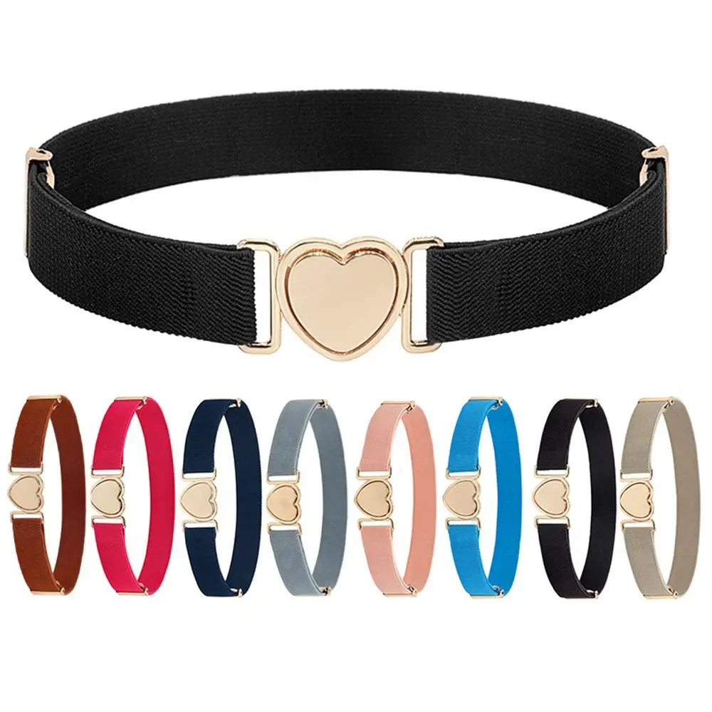 

Lazy Leisure Girl Canvas Alloy Solid Color Punch-free Waistband Heart Shape Buckle Children Stretch Belts Waist Belt