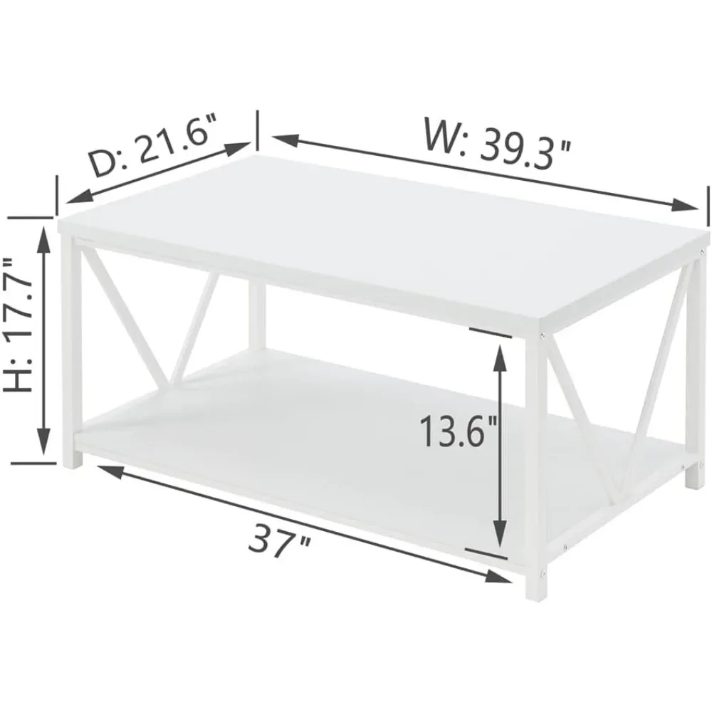 Rustic Coffee Table, Modern Living Room Table with Storage Shelf, White Oak 3