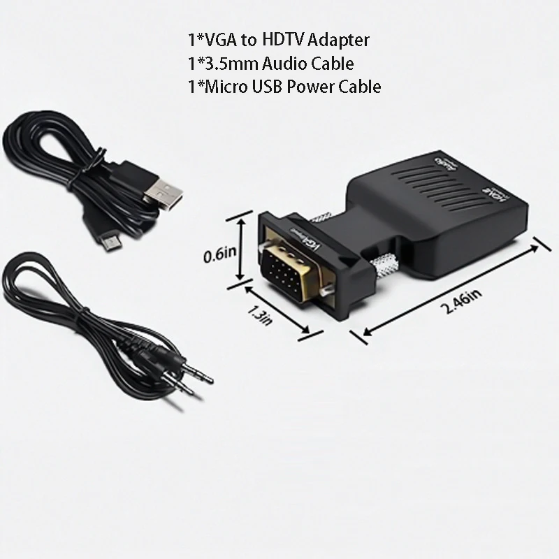 with HDMI to VGA Converter Male to Female Adapter HDTV Cable Splitter Computer Laptop Monitor Projector Connect Cord Extender