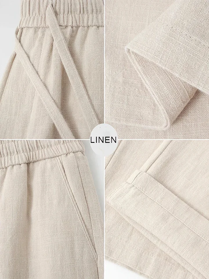 Heren casual linnen broek Baggy strand lichtgewicht broek, C