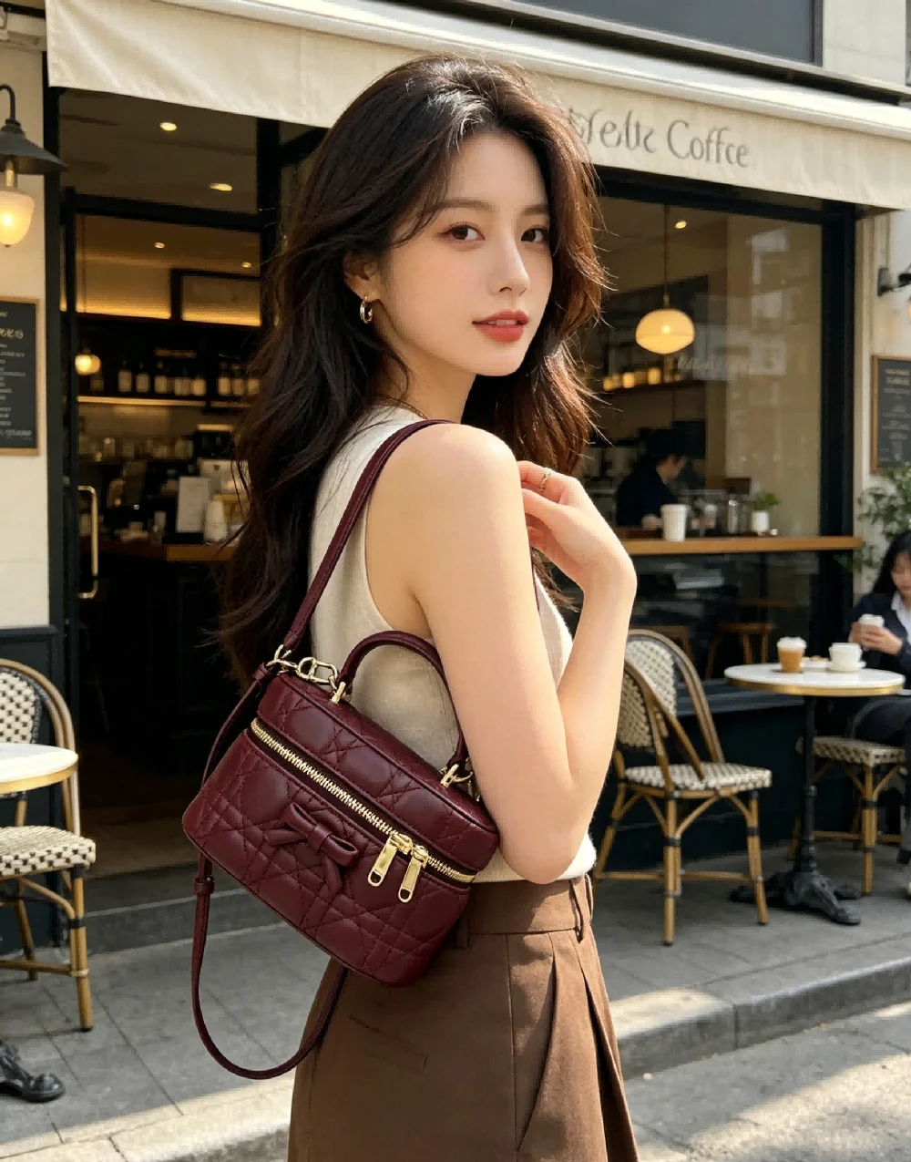Elegant Burgundy Embossed Vanity Crossbody Bag for Women Top Handle Purse with Gold Clasp for Evening Events and Dates