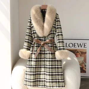 2023 Winter High Quality Women Fox Fur Collar Fur Coat New Wool Duck's Down Long Coats Fashion Slim Temperament Overcoat Female