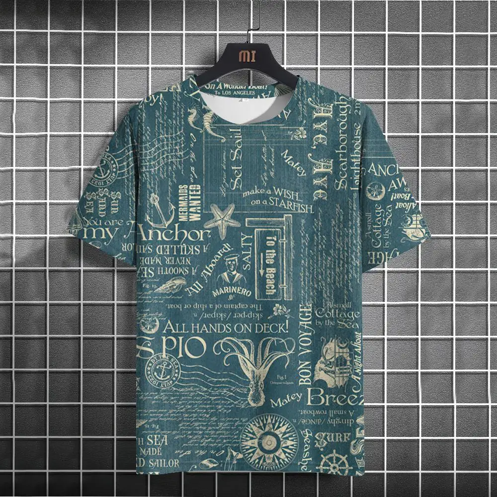 thumbnail image 1 of Camiseta con estampado náutico para hombre, camisetas de manga corta con patrón de brújula, ropa informal de verano para hombre, camisetas de moda para uso diario, 1 of 5