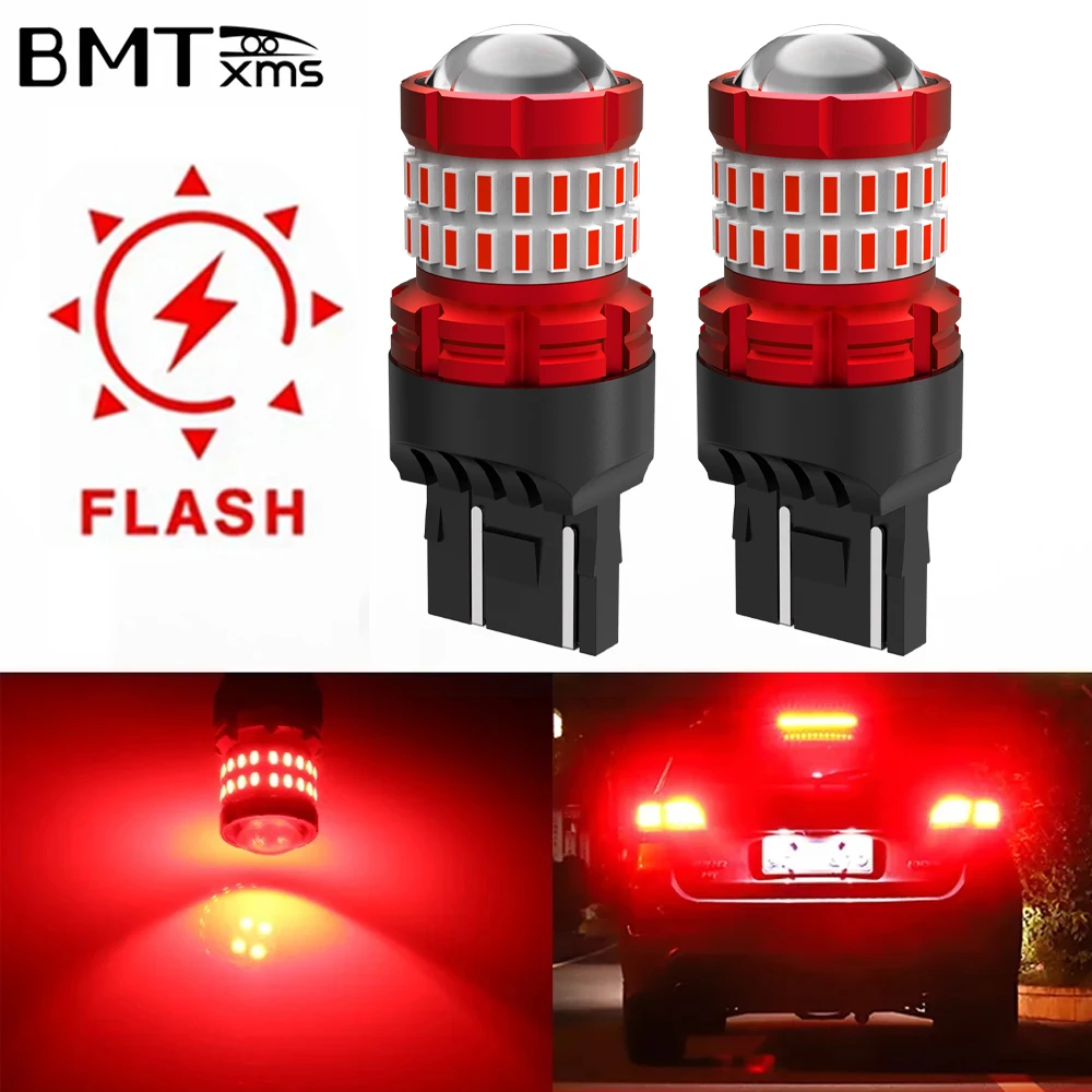 

BMTxms 2Pcs T20 7443 LED Strobe Red Bulb 12V W21W W21/5W LED Brake Light for Toyota Hyundai Honda Nissan Automotive Signal Lamp