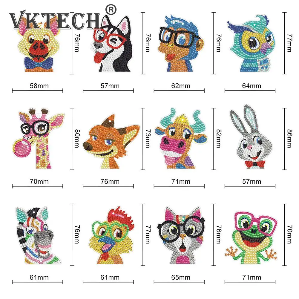 DIY Diamond Painting Keychains Kit Cute Animal Rhinestone Art Mosaic Keyring Women Bag Hanging Pendant