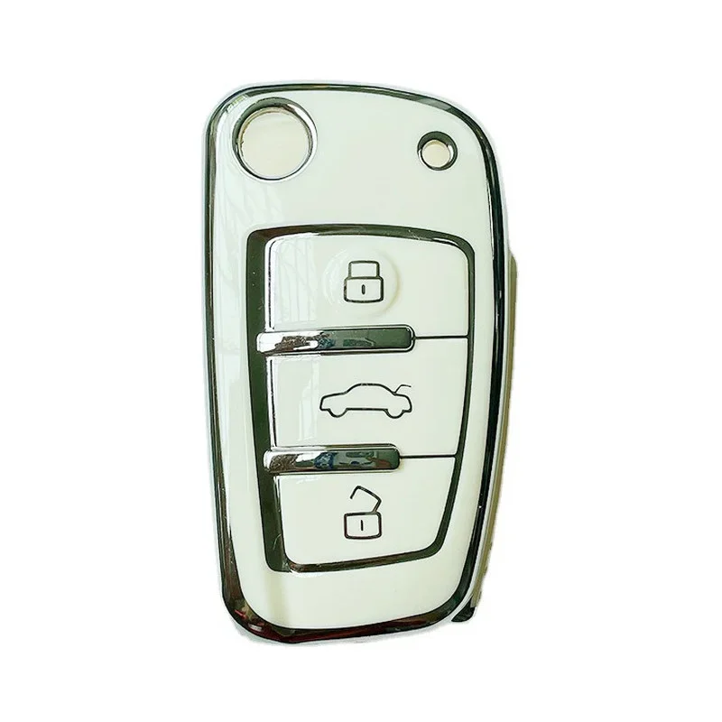 TPU Car Flip Key Case Cover Shell Fob Protector Keychain for Audi A1 A3 A6 A6L Q2 Q3 Q7 TTS R8 S6 RS3