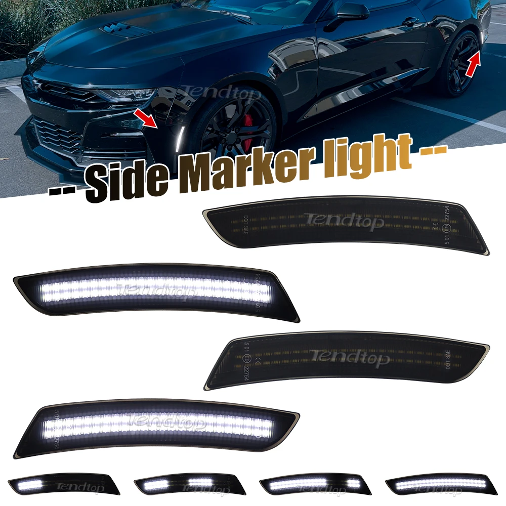 

Dynamic Scan White Lights Side Marker Lamp Smoked Lens Front Rear Full LED Car Side Marker Light for Chevy Camaro 2016-2023