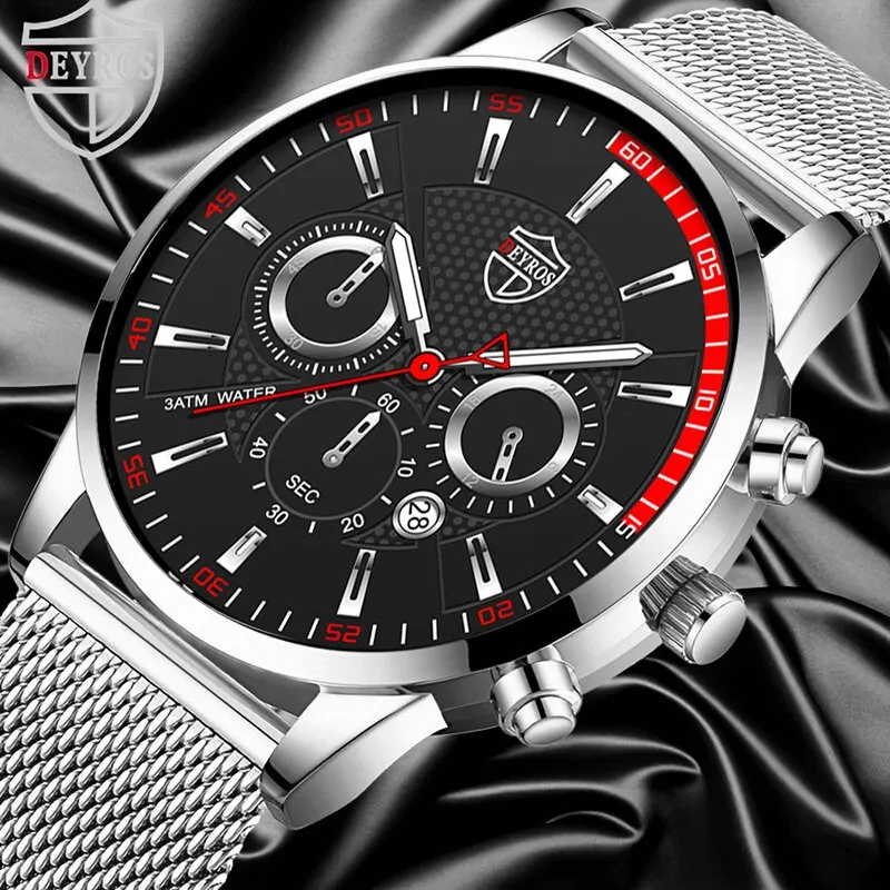 Men's Fashion Sports Business Casual Quartz Wrist Watch Luxury Silvery Mesh Belt Watch