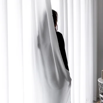 쉬폰 화이트 시어 커튼 로드 포켓, 부드러운 실키 질감, 쉬폰 창문 드레이프 패널, 거실 침실용 조명 필터, 1 개 상품 이미지