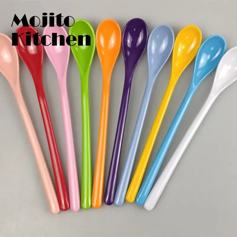 Description Picture 3 of item5pcs Candy Color Plastic Long Handle Dessert Spoons Dinner Tea Spoon Tableware Flatware Stirring Coffee Kitchen Scoops Soup