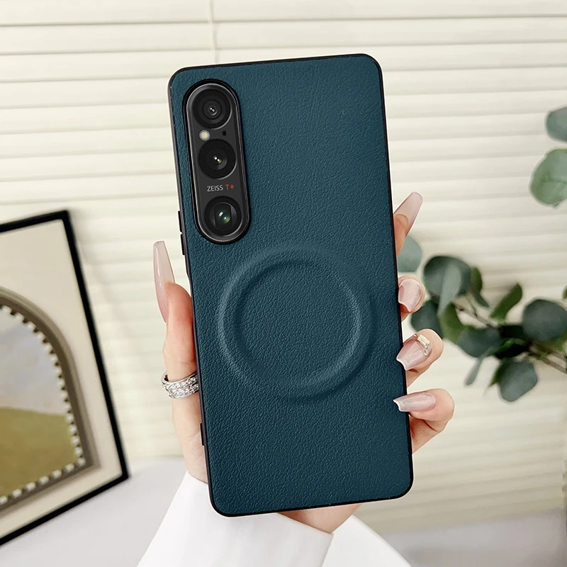 Luxury Leather Magnetic Wireless Charging Phone Case with Magsafe Compatibility