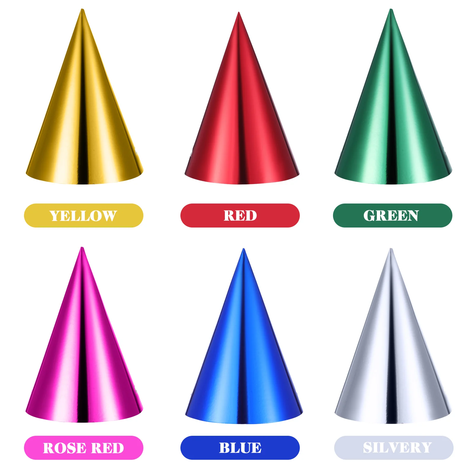 Children's Party Hat Paper Metallic Cone Colorful Decorations Aluminum Foil 12 Pcs