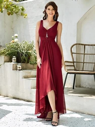 Luxury Evening Dresses V-Neck Sleeveless A-LINE Chiffon Floor-Length Gown 2024 Ever pretty of Burgundy Simple Bridesmaid dress