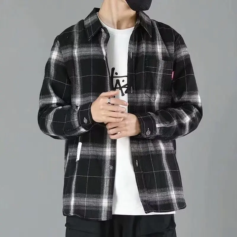 

Men's plaid long-sleeved fashion new temperament shirt