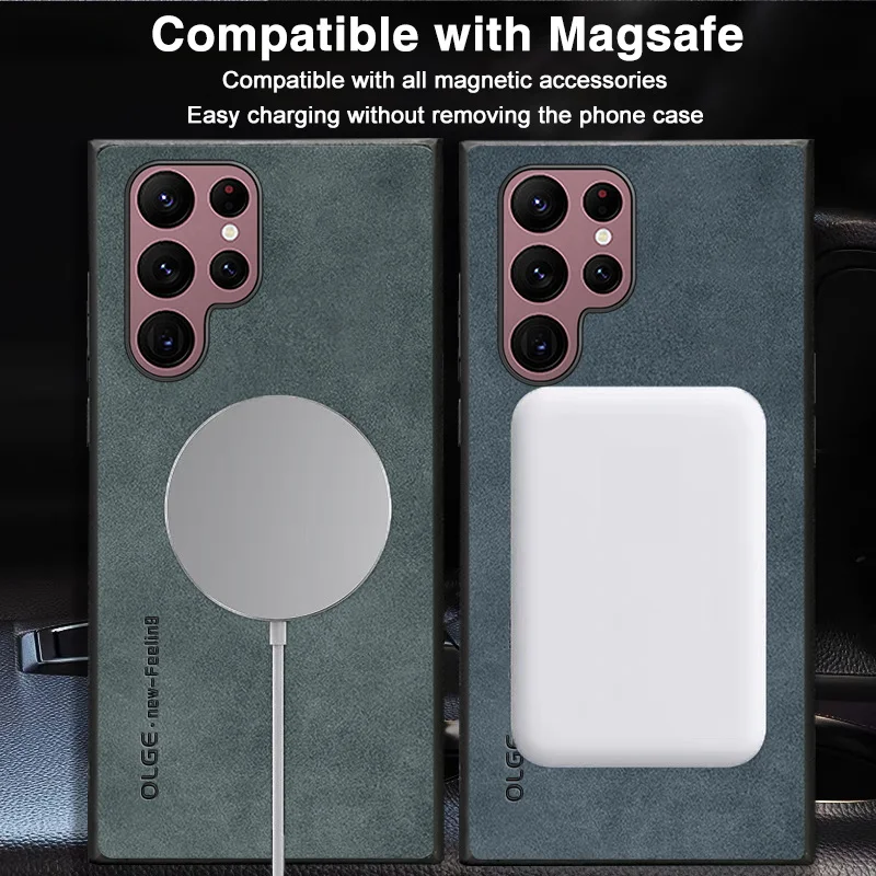 Luxury Magnetic Leather Case - Shockproof & Wireless Charging Compatible
