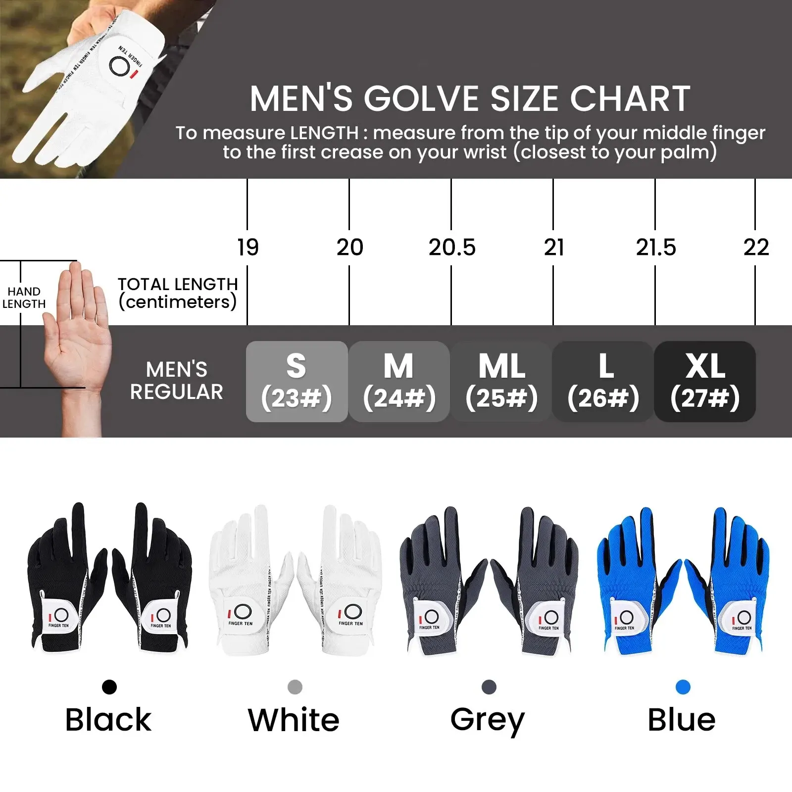 Men's Golf Glove Rain Grip Both Left and Right Hand Value 1 Pair for Hot Wet Weather Fit Size Small Medium Large XL XXL