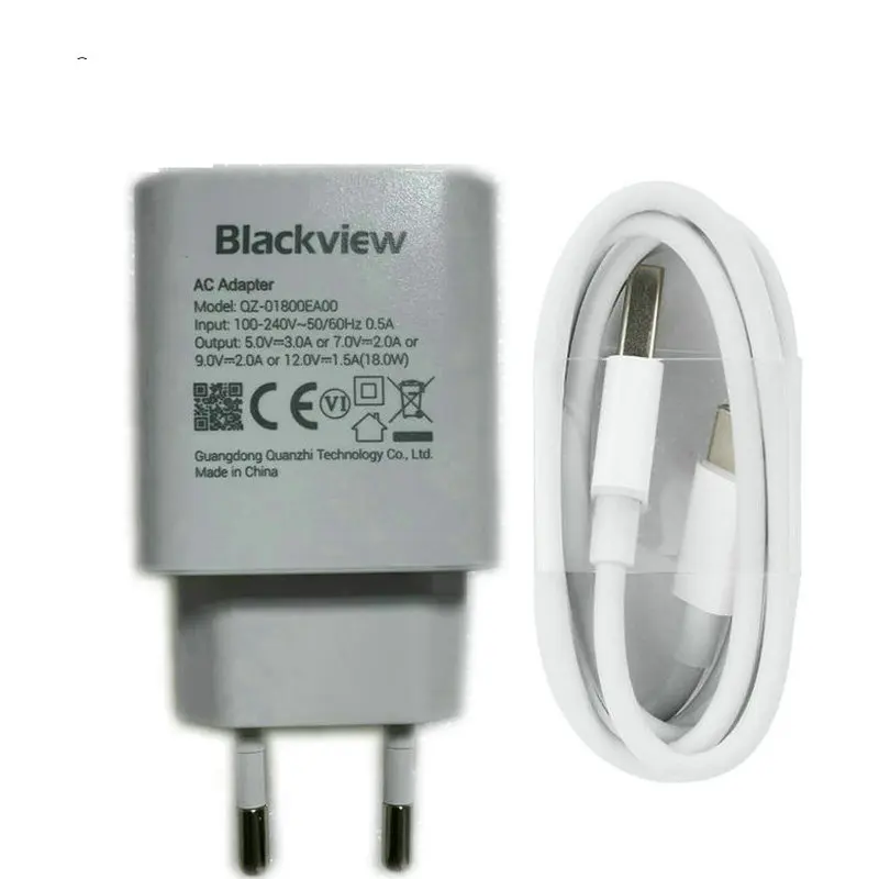 고속 충전기, 블랙뷰 BV9800 BV9900 BV6300 A80 플러스 BV9700 BV6800 프로용, 18W EU 플러그 전원 어댑터, C타입 USB 케이블