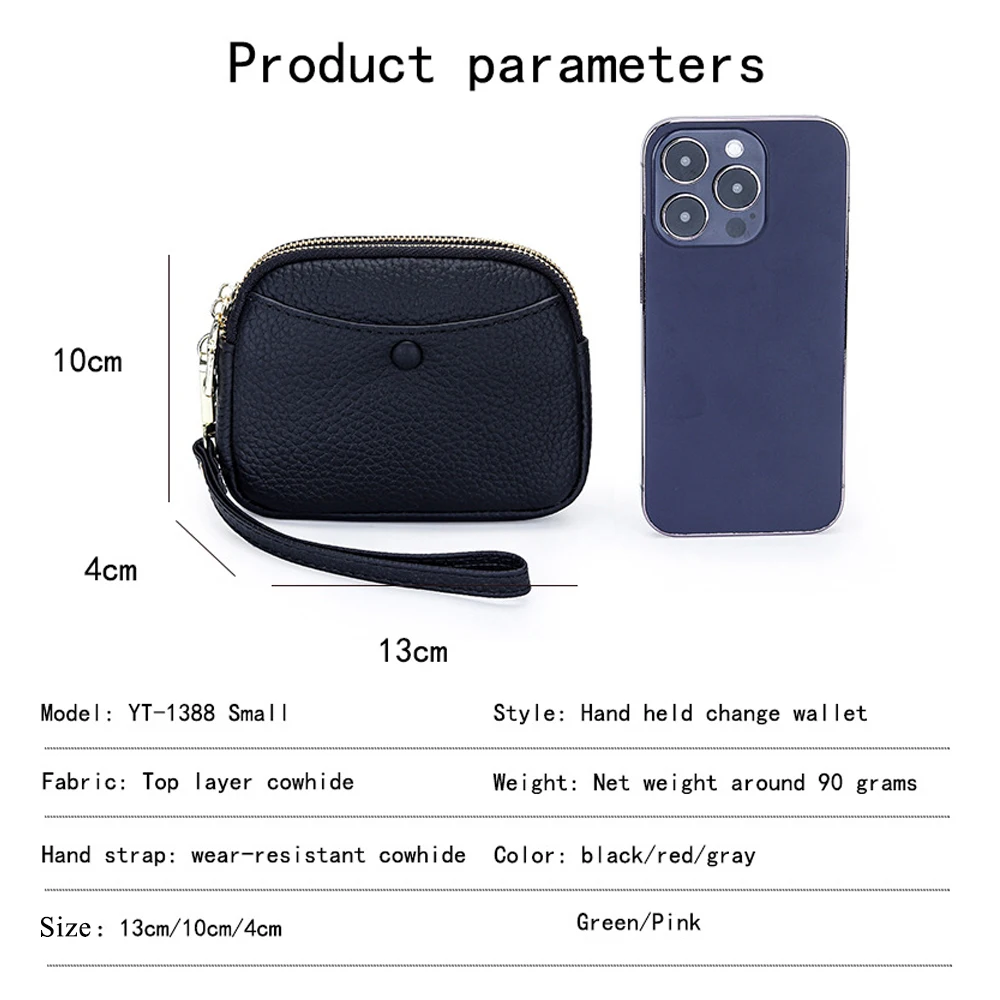 2024 Leather Coin Purse Clutch Multifunctional Handbag Women Wristband Double Zip Small Change Pouch Wristlet Travel Storage Bag